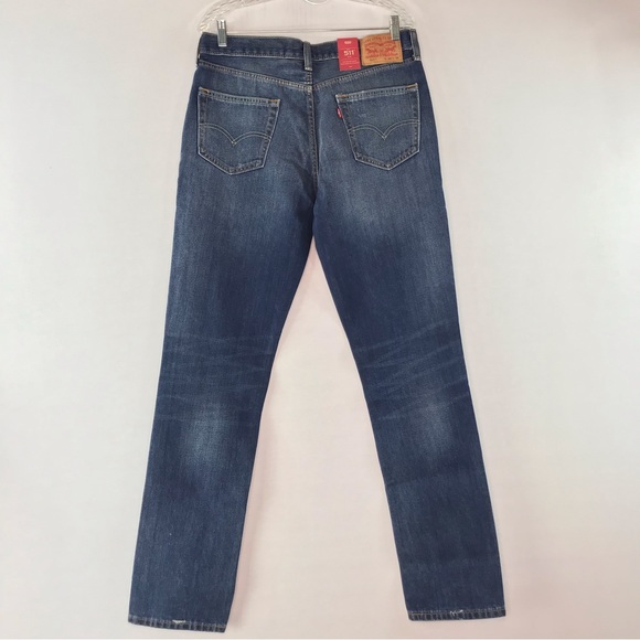 Levi's 511 Slim Medium Blue Distressed Denim Jeans Size 34/36 - Picture 5 of 10